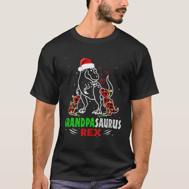 Grandpasaurus Rex Red Plaid Christmas Grandpa Dino T-Shirt (Front)