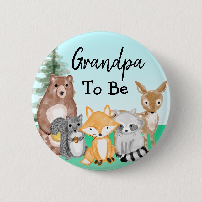 GrandpaTo Be | Woodland Creatures Baby Shower  Button (Front)