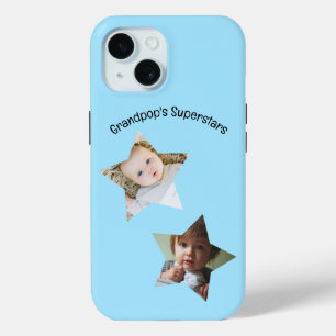 Grandpop's Superstars Personalized Two Photo Text iPhone 15 Case