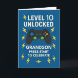 Grandson 10th Birthday Game Controller Age 10 Card<br><div class="desc">Celebrate double digits in gaming style with this fun and energetic 10th birthday design for your grandson. Featuring a game controller and lightning-filled background, this “Level 10 Unlocked” card is ideal for boys who love consoles, tech, and leveling up in more ways than one. Inside, the message speaks to his...</div>