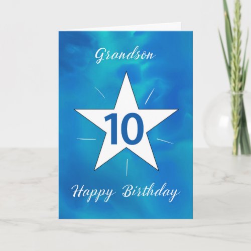 Grandson 10th Birthday Star Blue Green Watercolor
