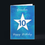 Grandson 10th Birthday Star Blue Green Watercolor Card<br><div class="desc">Double digits have arrived, and this birthday card is just as amazing as your 10-year-old grandson! The watercolor backdrop in shades of blues, teals, and greens creates a cool, refreshing atmosphere. The bold white star at the center shines with radiating lines, reflecting the exciting, adventurous spirit of a 10-year-old. A...</div>