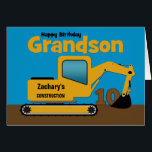 Grandson 10th Birthday Yellow Excavator Add Name<br><div class="desc">A fun tenth birthday card for a grandson who loves construction equipment and earth movers. It has a yellow digger on the front with an area on the cab where you can change the name of the construction company to your grandson's name. Te number 10 is being scooped up in...</div>