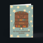 Grandson 11th Birthday Cute Custom Chocolate Cake Card<br><div class="desc">Celebrate your grandson's big day with this adorable 11th birthday card featuring a cute smiling choco cake character illustration, colorful sprinkles, and a cheerful “Happy Birthday” message. Set against a playful star background, this card is perfect for kids who love fun, silly, and sweet designs. Personalize it with the child’s...</div>