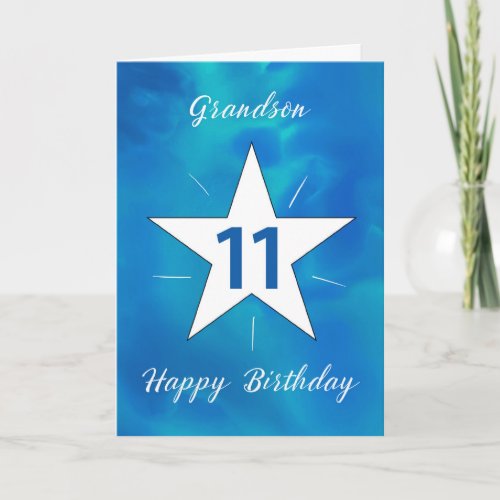 Grandson 11th Birthday Star Blue Green Watercolor