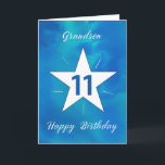 Grandson 11th Birthday Star Blue Green Watercolor Card<br><div class="desc">Celebrate your grandson’s 11th birthday with a card that shines just as brightly as he does! The stunning watercolor blend of blues, teals, and greens sets a lively stage, while the brilliant white star in the center emits shining rays, symbolizing his growing confidence and energy. This card is the perfect...</div>
