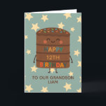 Grandson 12th Birthday Cute Custom Chocolate Cake Card<br><div class="desc">Celebrate your grandson's big day with this adorable 12th birthday card featuring a cute smiling choco cake character illustration, colorful sprinkles, and a cheerful “Happy Birthday” message. Set against a playful star background, this card is perfect for kids who love fun, silly, and sweet designs. Personalize it with the child’s...</div>