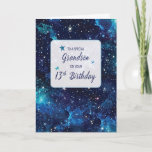 Grandson 13th Birthday Stars in Galaxy Sky Card<br><div class="desc">This card features a vibrant galaxy sky with sparkling stars, capturing the excitement and energy of turning 13. The front proudly displays a cheerful message celebrating a grandson's milestone birthday, blending the cosmic theme with a sense of adventure and possibility. Inside, there's room for a personalized note, making it a...</div>