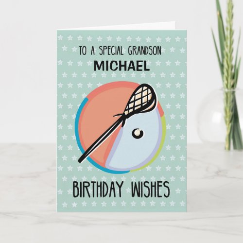 Grandson 14th Birthday Lacrosse Sport Personalize Card