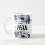 Grandson 16th Birthday Navy Balloon Coffee Mug<br><div class="desc">A gorgeous navy and silver balloon happy 16th birthday mug. This fabulous design is the perfect way to wish your grandson a happy 16th birthday (or any age!) Personalize with our own custom name and message. Blue colored typography.</div>