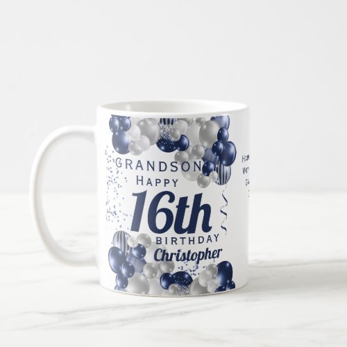 Grandson 16th Birthday Navy Balloon Coffee Mug
