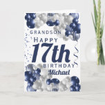 Grandson 17th Birthday Navy Balloon Card<br><div class="desc">A gorgeous navy and silver balloon happy 17th birthday card. This fabulous design is the perfect way to wish your grandson a happy 17th birthday (or any age!) Personalize with our own custom name and message. Blue colored typography.</div>
