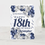 Grandson 18th Birthday Navy Balloon Card<br><div class="desc">A gorgeous navy and silver balloon happy 18th birthday card. This fabulous design is the perfect way to wish your grandson a happy 18th birthday (or any age!) Personalize with our own custom name and message. Blue colored typography.</div>