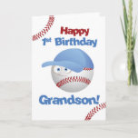 Grandson 1st Birthday, Baseball Theme Card<br><div class="desc">This cute baseball is wearing a blue cap and has big eyes. Perfect card to wish your grandson a Happy 1st Birthday with a baseball theme for the little boy who loves balls and baseball.</div>
