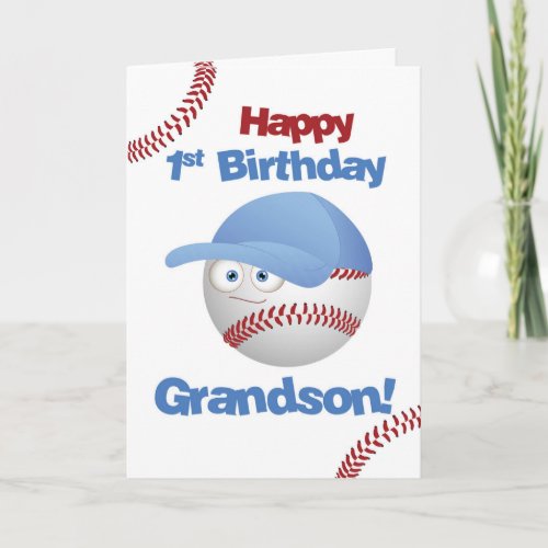 Grandson 1st Birthday Baseball Theme Card