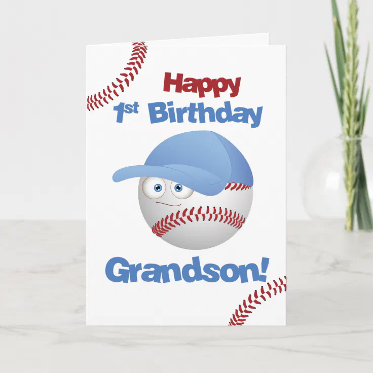 Happy Birthday Grandson Baseball Images Grandson 1St Birthday, Baseball Theme Card | Zazzle