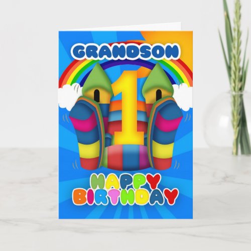 Grandson 1st Birthday Card With Bouncy Castle