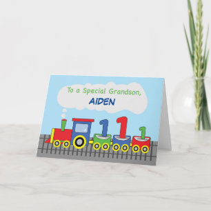 Grandson 1st Birthday Colorful Train on Track Card