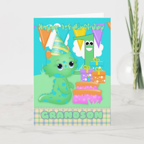 Grandson 1st Birthday Cute Little Monster Card