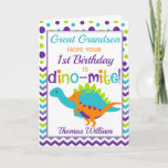 Grandson 1st Birthday Dinosaur Dino-Mite Card<br><div class="desc">A fabulous colorful polka dot and chevron birthday card for your Grandson,  Great Grandson or Great Nephew. Bright purple,  teal,  green and orange make this a eye catching and fun design. The perfect way to wish someone a happy birthday.</div>
