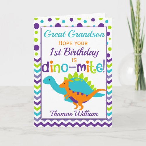 Grandson 1st Birthday Dinosaur Dino-Mite Card