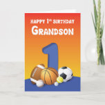 Grandson 1st Birthday Sports Balls Card<br><div class="desc">This brightly colored card is perfect for the little grandson who loves to play with balls! On his first birthday,  wish him a day that kicks up a lot of fun.</div>