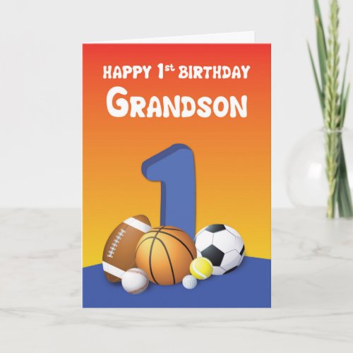 Grandson 1st Birthday Sports Balls Card