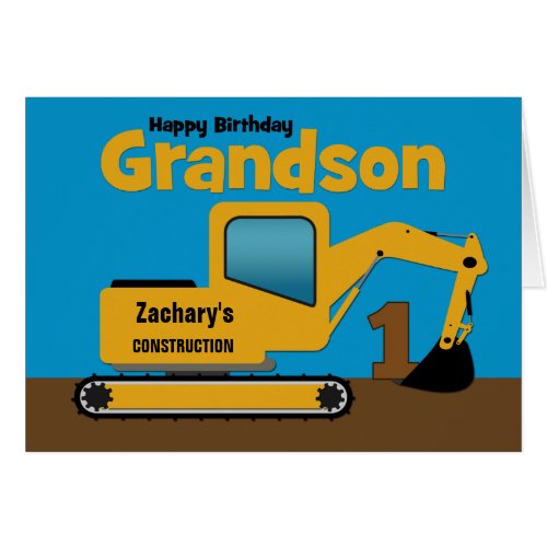 Grandson 1st Birthday Yellow Excavator Add Name