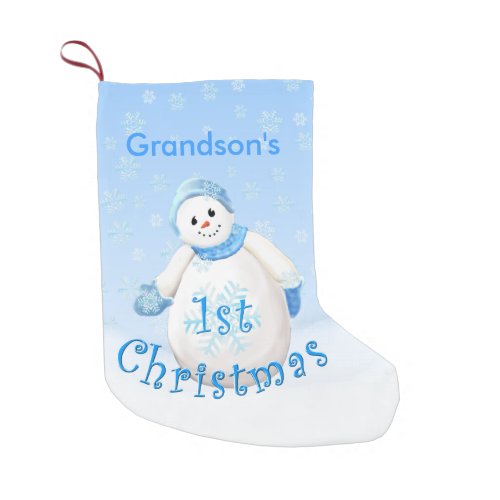Grandson 1st Christmas Snowman Small Christmas Stocking