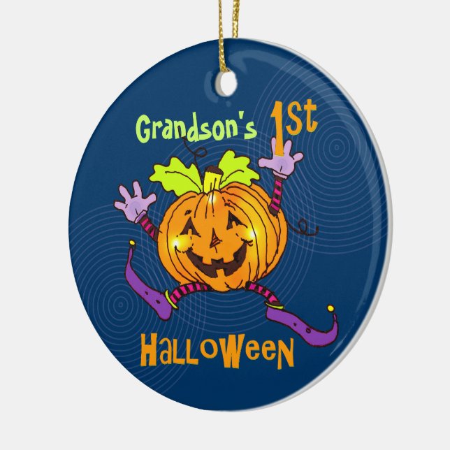 Grandson 1st Halloween Happy Pumpkin Ceramic Ornament (Left)