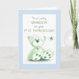 Grandson 1st St Patricks Day Green Snuggly Bear Card