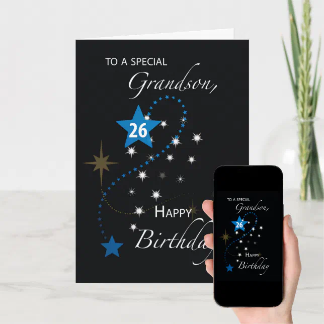 Grandson 26th Birthday Star Inspirational Black Card | Zazzle