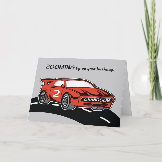 Grandson 2 Years Old Red Sports Car Card (Front)