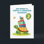 Grandson 2nd Birthday Cute Turtle with Presents Card<br><div class="desc">Celebrate your grandson’s 2nd birthday with this adorable turtle card. A cheerful green turtle carries a stack of colorful presents while little friends – a bee,  ladybug,  and caterpillar – join the fun. Perfect for any turtle-loving two-year-old to bring birthday smiles and joy.</div>