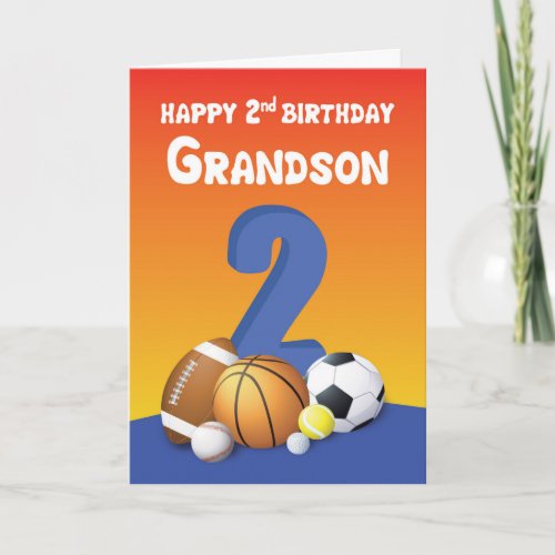Grandson 2nd Birthday Sports Balls Card