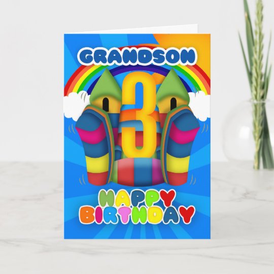 Grandson 3rd Birthday Card With Bouncy Castle Zazzle Com