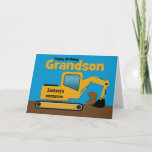 Grandson 3rd Birthday Yellow Excavator Add Name Card at Zazzle