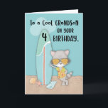 Grandson 4th Birthday Beach Funny Cool Raccoon Card<br><div class="desc">Celebrate your grandson's 4th birthday with this adorable beach-themed card featuring a cool raccoon in sunglasses and a tropical shirt striking a pose beside a surfboard. With its sunny ocean vibe, playful shells in the sand, and bright aqua background, this design is perfect for summer birthdays or beach-loving kids. The...</div>