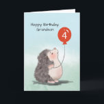 Grandson 4th Birthday Cute Hedgehog with Balloon Card<br><div class="desc">Make a happy celebration for your dear grandson once he celebrates his 4th birthday. To do that,  you can simply gift him with this fun card that shows a cute hedgehog donning a red balloon with the number 4 on it.</div>