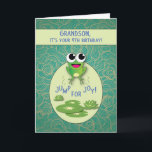 Grandson, 4th Birthday, Frog Card<br><div class="desc">Time for your grandson’s 4th birthday!  This funny frog jumping on a lily pad has a brightly colored background. He will love this frog card on his 4th birthday!</div>