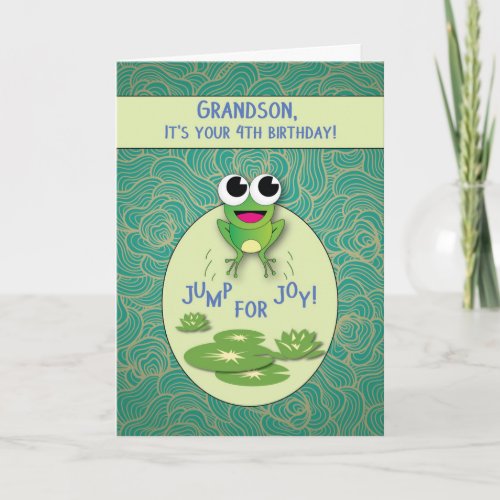 Grandson 4th Birthday Frog Card