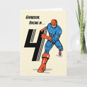 Grandson 4th Birthday Superhero Card