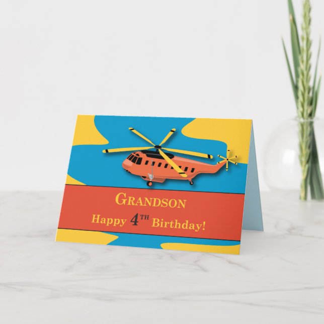 Grandson, 4th Birthday with Helicopter Card (Front)
