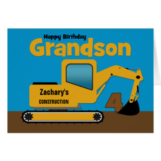 Grandson 4th Birthday Yellow Excavator Add Name Cards