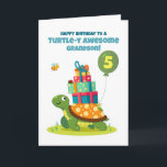 Grandson 5th Birthday Cute Turtle with Presents Card<br><div class="desc">A bright and cheerful 5th birthday card for a special grandson, featuring a smiling green turtle carrying a stack of colorful presents with a balloon showing the number 5. Little friends – a bee, ladybug, and caterpillar – join the celebration to make this design extra fun and playful. Perfect for...</div>