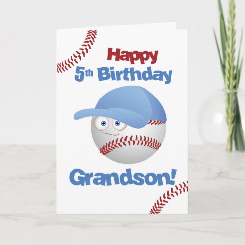 Grandson 5th Birthday Funny Baseball Face Card