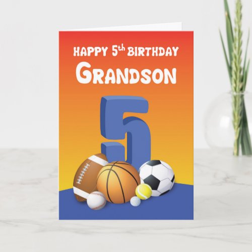 Grandson 5th Birthday Sports Balls Card