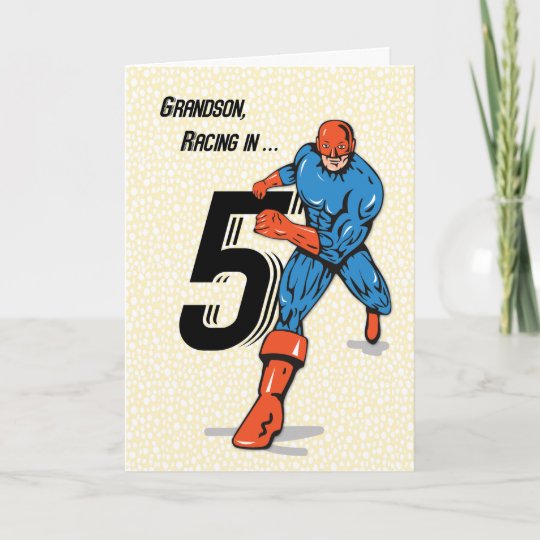 for 5th birthday card greeting grandson Zazzle.com Birthday Card Superhero  Grandson  5th