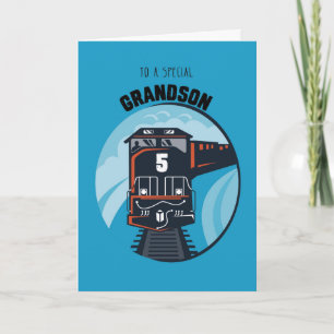 Grandson 5th Birthday Train, Little Boy, Blue Card