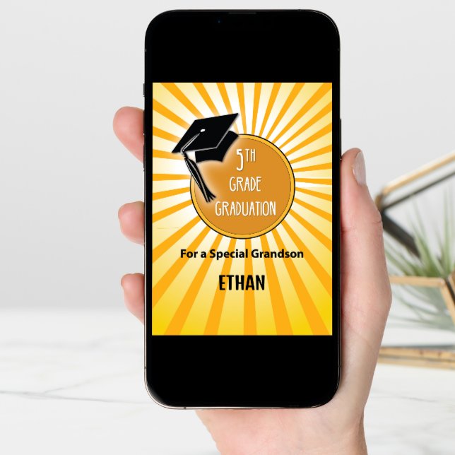 Grandson 5th Grade Graduation Hat on Sun Card (Front Digital)